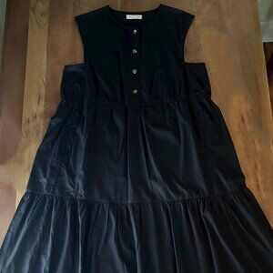 Everlane The Tiered Cotton Midi Sleeveless Black Dress XL